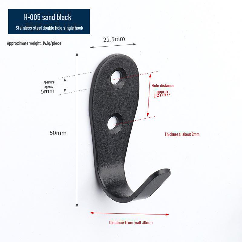 Black Stainless Steel Wall-Mounted Hook for Bathroom, Kitchen, or Door