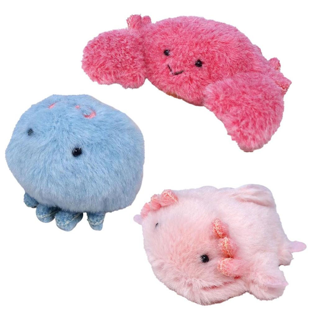 Naito Design Laboratory Underwater Walk Pochamaru Plush Toy Magnet Set of 6 Sea Creatures 3, (Crab, Jellyfish, Axolotl)