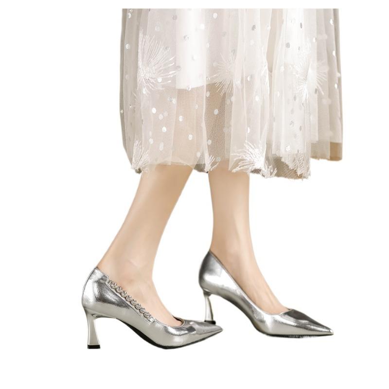 Stiletto Heels with Femininity Silver Senior Sense Women's Shoes Not Tired Feet 2025 Autumn Beautiful High-heeled Sandals