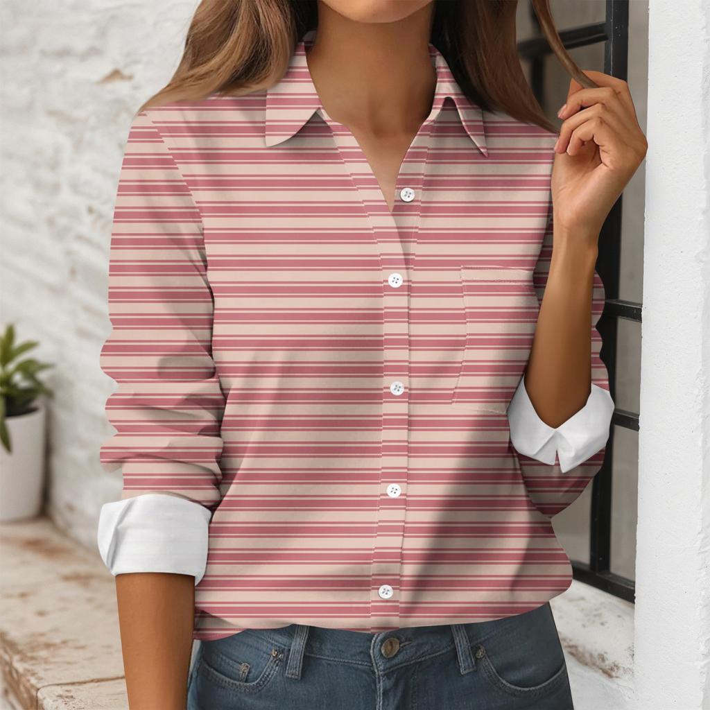 Camicia da Donna Stampata con Bottoni Camicia a Maniche Lunghe Top da Lavoro Business Casual con Tasche Giacca