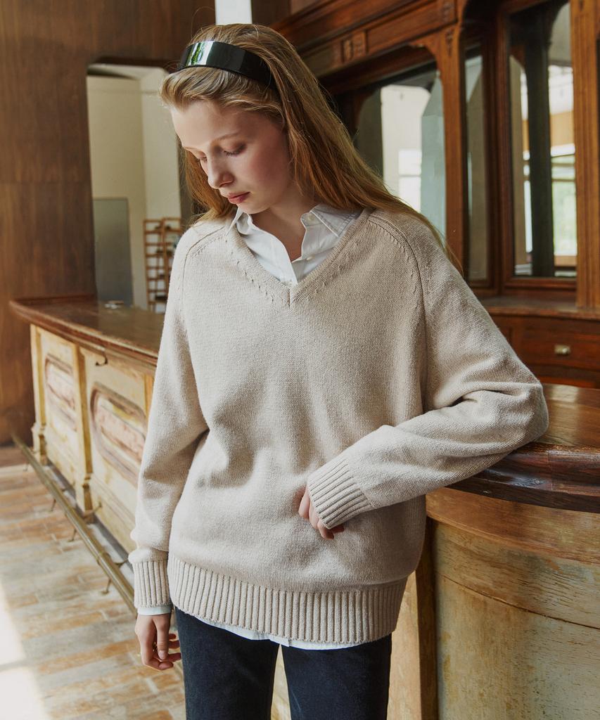 SIYAZU Sikn2156 Wool Blend Loose V-Neck Knit_Beige