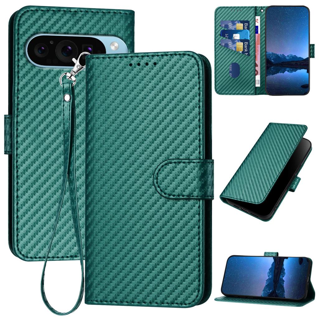 YX0070 For Google Pixel 9 Pro XL Case Carbon Fiber Texture Folio Flip Leather Phone Cover