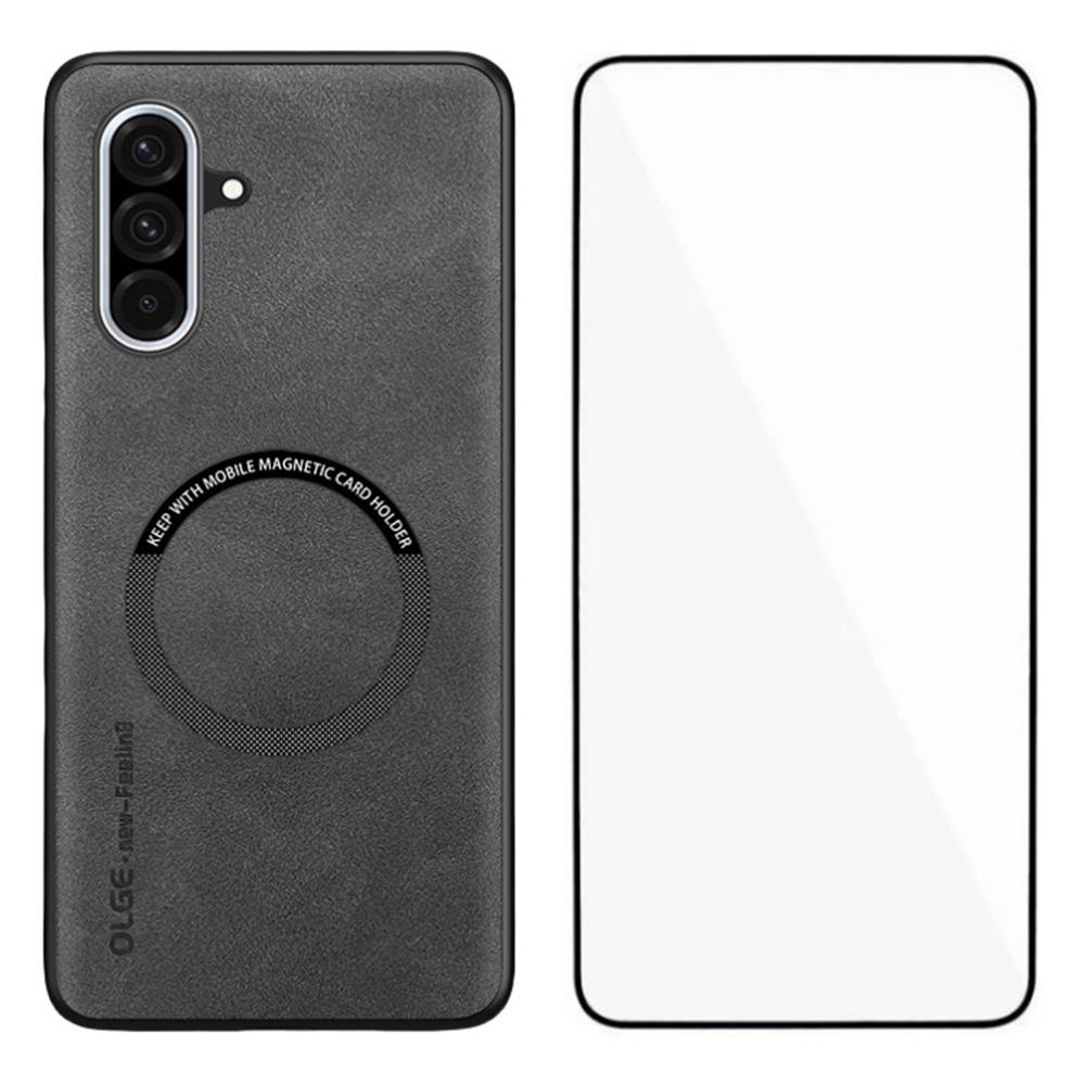 WANLONFENG YBP Series For Samsung Galaxy A36 5G Magnetic Case with Tempered Glass Film PU+TPU Phone Cover Large Cutout