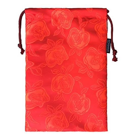 Senshishuin Nishijin Brocade Drawstring Bag Rose Large (Lined) Romantic/Red,