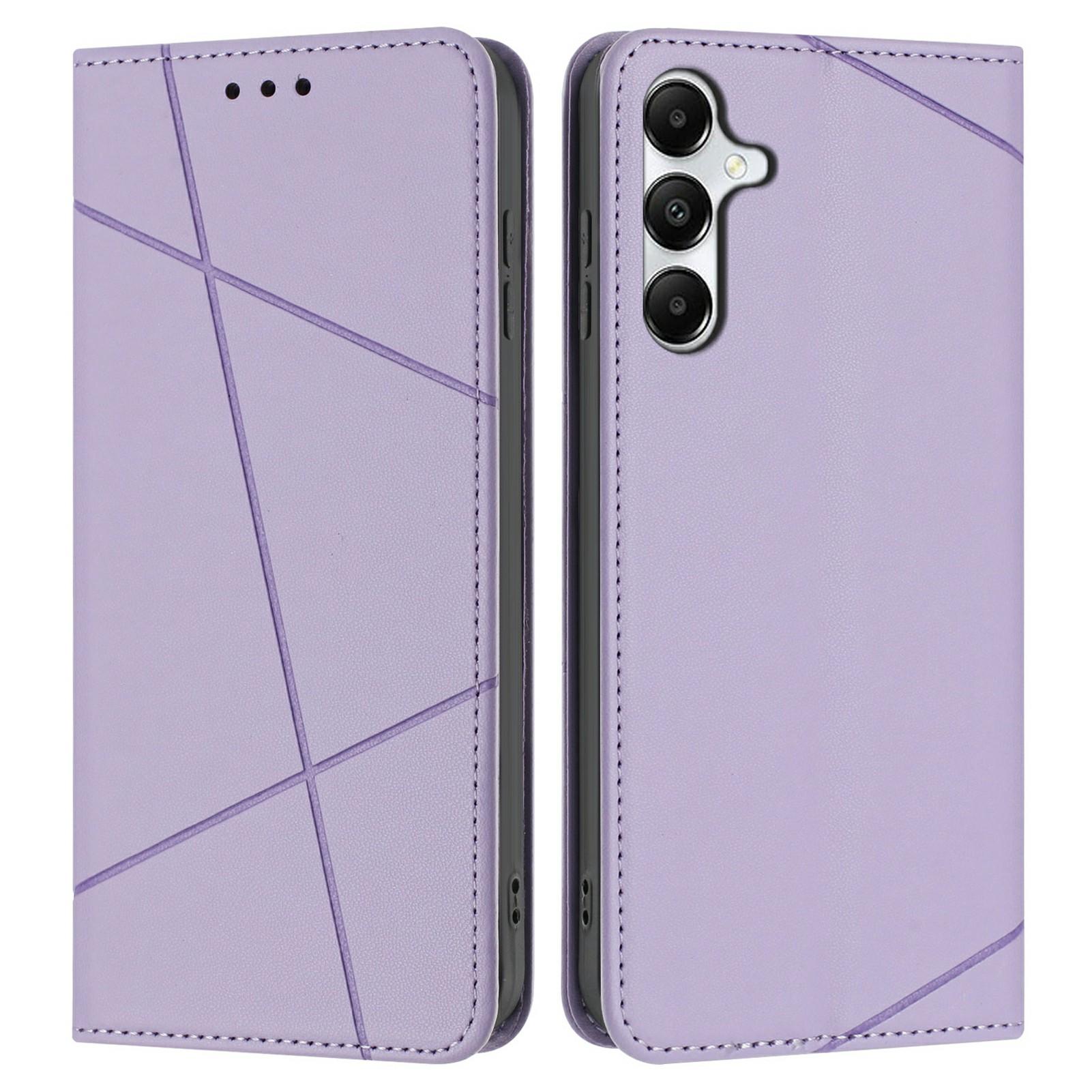 

For Samsung Galaxy A36 5G Wallet Case Line Imprinted Leather Stand Phone Cover with Wrist Strap Purple