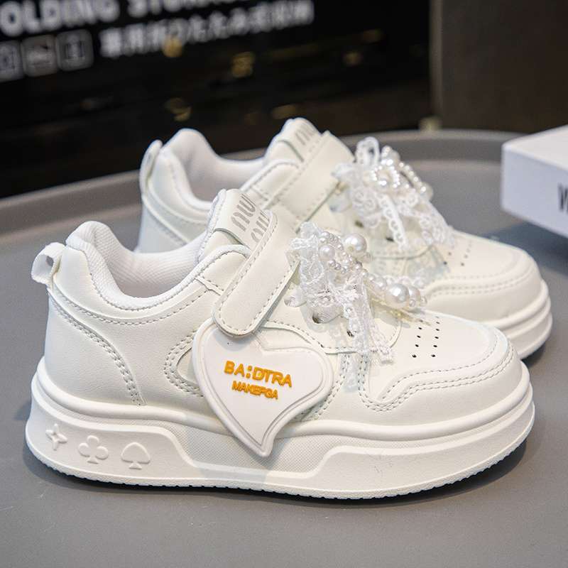 

Girls bow board shoes new 2025 children s little white shoes spring and autumn sports shoes breathable mesh student shoes 26 inner length 16.5cm