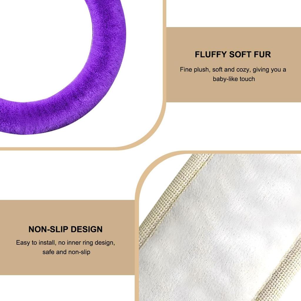 Fluffy Car Steering Wheel Cover, 15 Inch Soft Warm Plush Anti-Slip Furry Wheel Protector, Universal Fuzzy Comfortable Steering Wheel Covers For