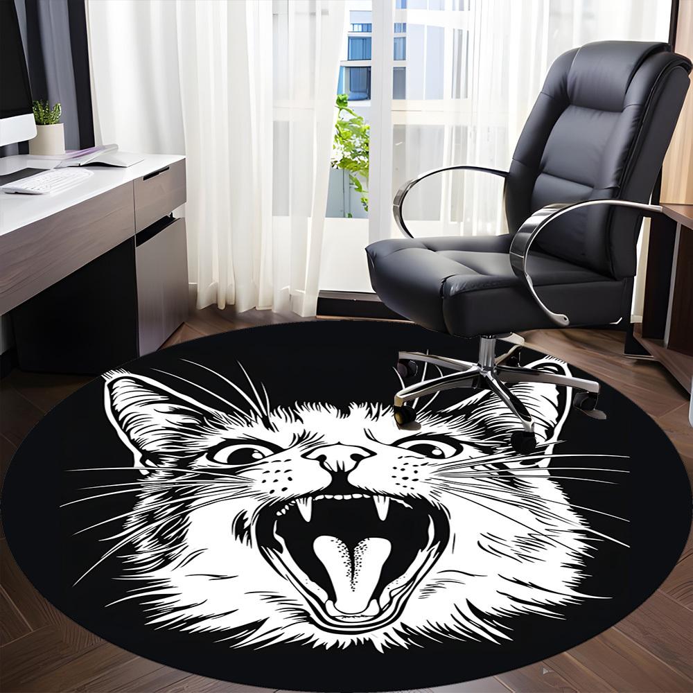 1pc Feline Expression Office Round Area Rug, Under Office Chairs Bedroom Living Room Home Decor, Room Deco, Available in Various Sizes