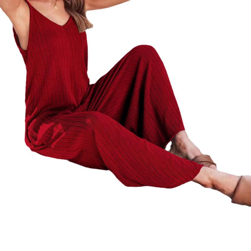 2025 Rückenfreier einfarbiger Damen-Jumpsuit mit verstellbaren Trägern