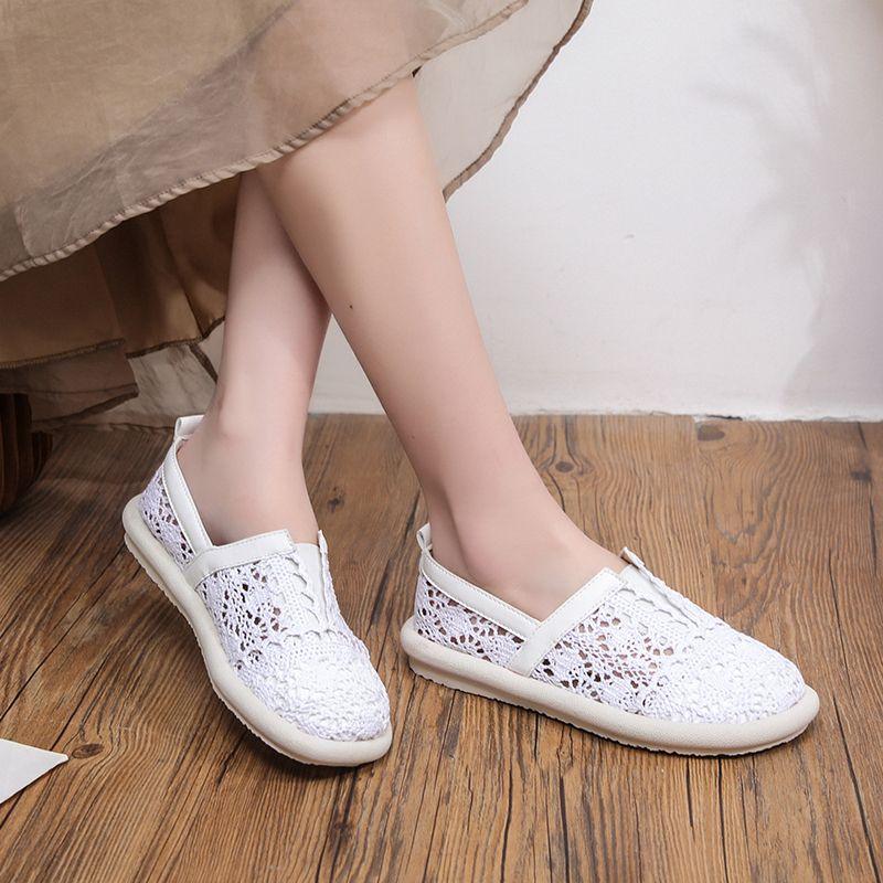 Casual Slip On Hollow Lace Breathable Shoes for Women Summer Aesthetic Designer Luxury 2025 New Light Round Toe Woman Footwear