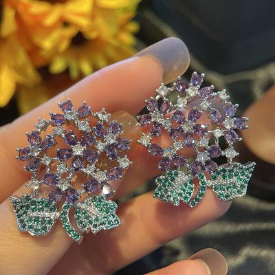 Fashion Color Zircon Gypsy Flower Earrings Micro-Inlaid Earrings Trendy Jewelry