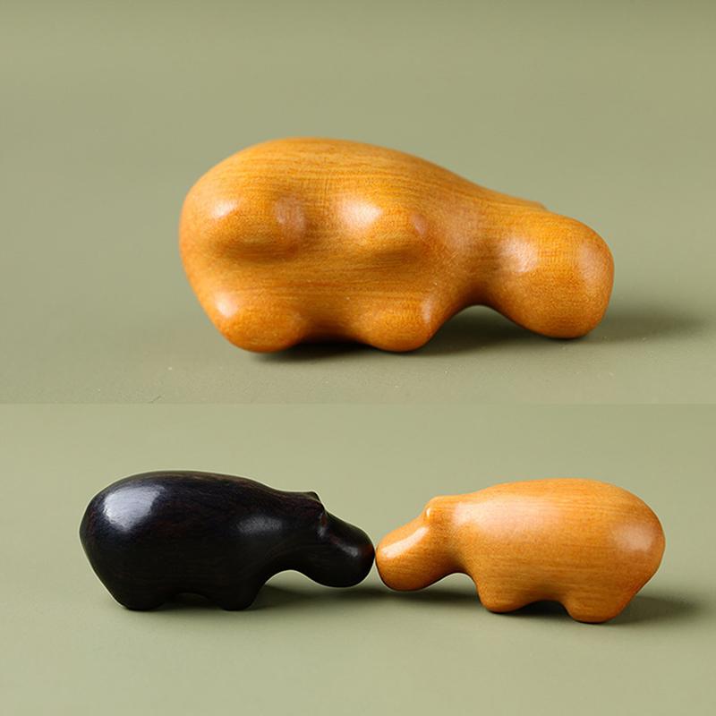 Mini Hipopotam Drăguț din Lemn Ornament de Birou Statuetă Animal Hipopotam Artizanat Decorațiune Creativă pentru Casă Cadouri Amuzante