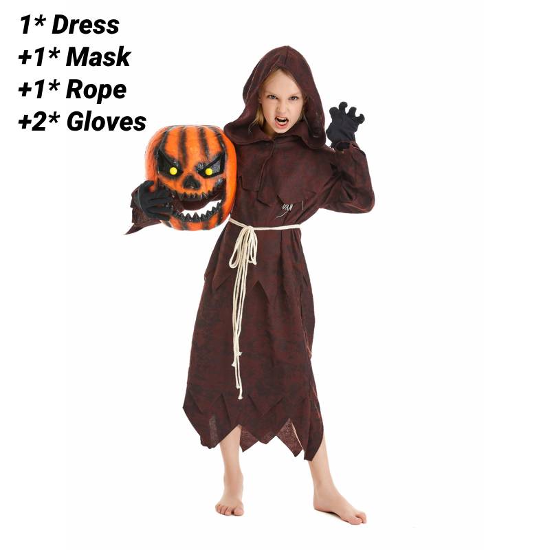 

Костюм Пугала Детский на Хэллоуин Косплей Маска Тыквы Праздничный Наряд Черный Коричневый S коричневый