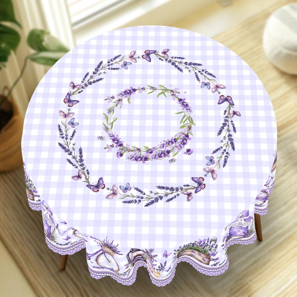 One Purple Lavender Patterned Tablecloth, Featuring Lavender And Butterfly Prints, Embossed Edges