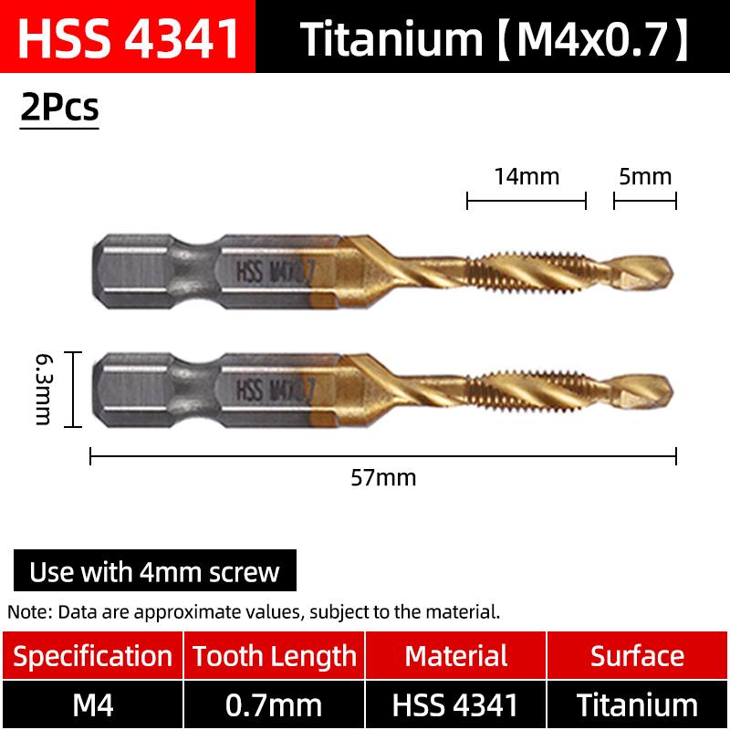 Hex Screw Thread Metric Tap Drill Bits Set HSS Titanium Composite Countersink Drill Reamer Metal Tapping Chamfering Tool Kit