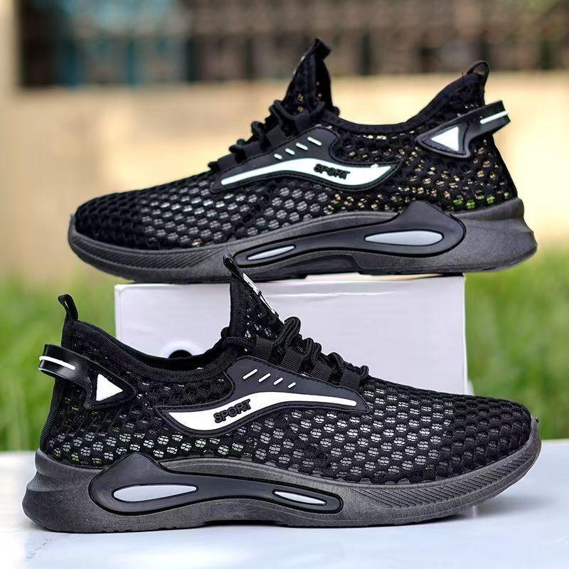 Summer new men's shoes soft sole hollow breathable mesh shoes comfortable mesh sports shoes lightweight men's trendy casual shoes
