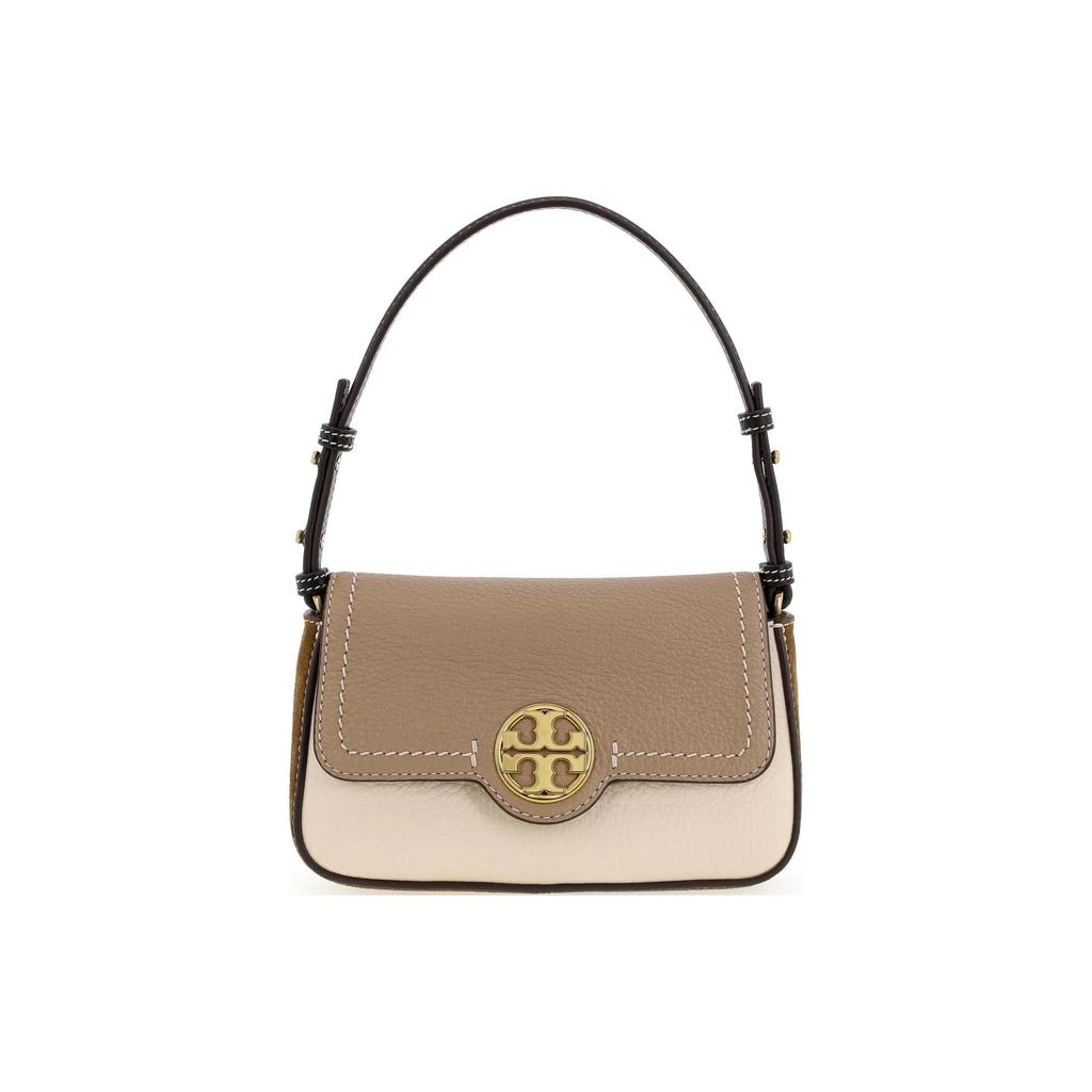 Tory Burch Felix Fashion Minimalist Leather Baguette Underarm Tote Shoulder Bag Women's Apricot with Cream White
