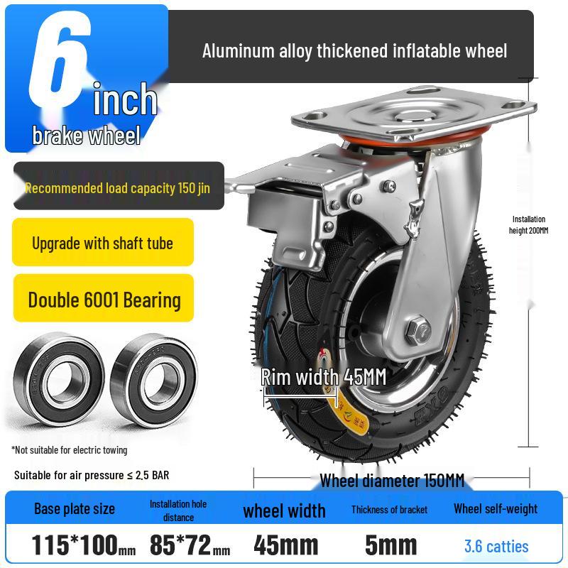 8-10 Inch Thickened Aluminum Alloy Inflatable Rubber Universal Caster Wheel for Handcarts