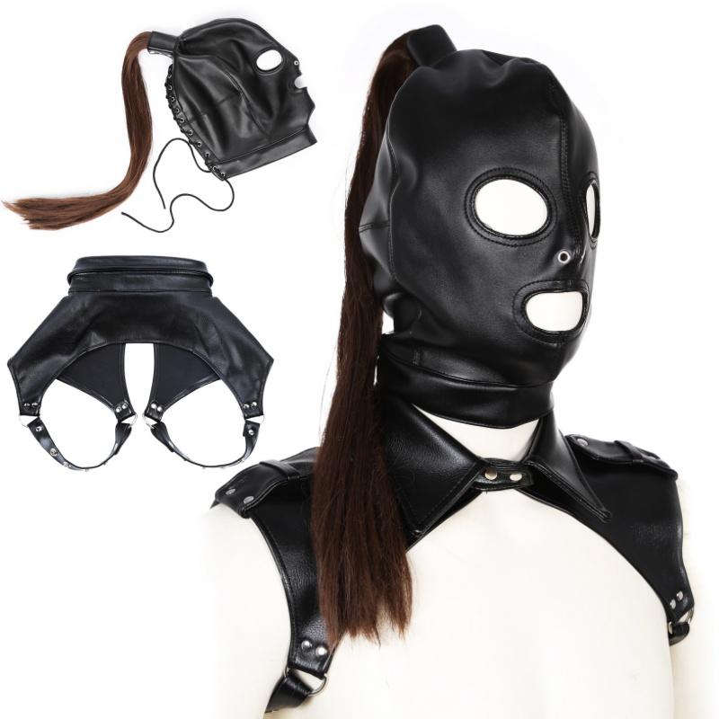 Exotic Accessorie Horse Shaped Hood Wig Anonymous Mask Stage Props Bdsm Couple Game Bondage Clothes Alternative Goods For Adults