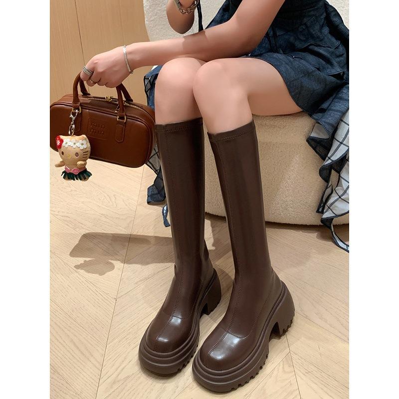 Skinny Elastic Skinny Boots 2025 Thick Heel Small Boots Women's Knight Boots Knee Boots