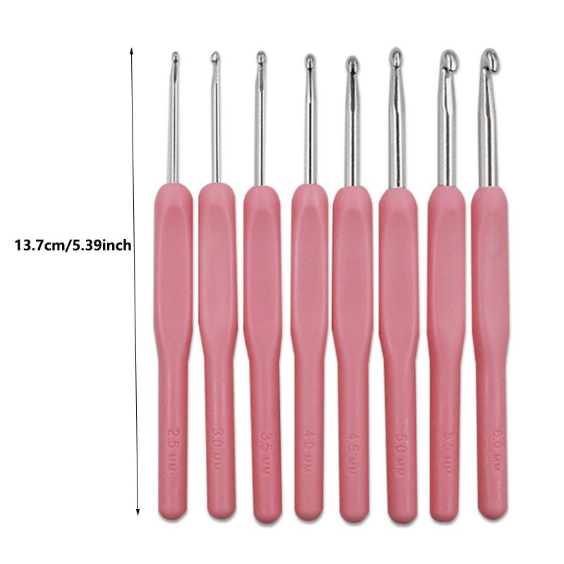 8pc/set Soft Pink Handle Crochet Hook Set- Aluminum Hook-Size 2.5mm-6mm-DIY Knitting Crafting & Single-pointed Weaving Hooks