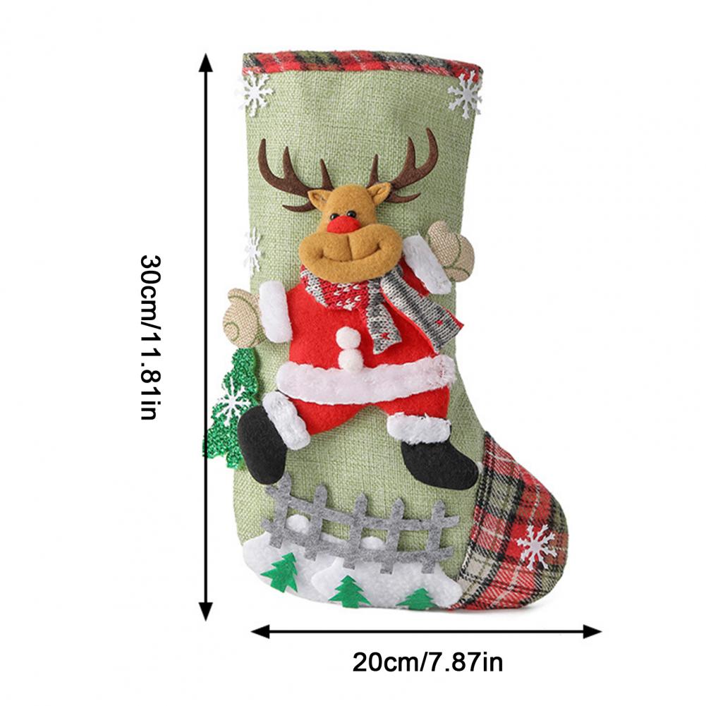 4 Pcs Burlap Christmas Stockings 3D Santa Snowman Elk Christmas Treat Bags Xmas Fireplace Hanging Stockings For Tree Party Decor