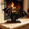 Halloween Horror Atmosphere Decor Bat Ornament, Solid Wood Tea Candle Holder, Classroom Spooky Decoration, for Desktop Electronic Candles Decorative