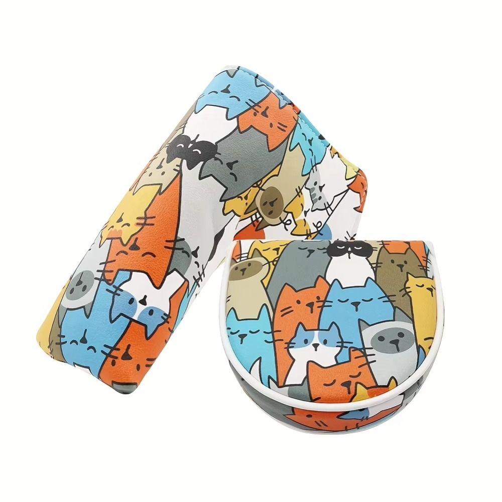 Cartoon Animal Golf Club Head Cover Graffiti Cat Pattern Golf Club Protector Driver Fairway