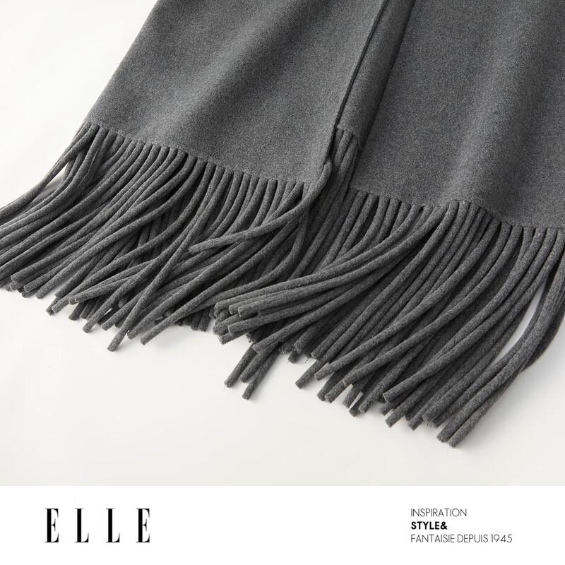 ELLE Women's Lambswool Fringe Double-Faced Coat