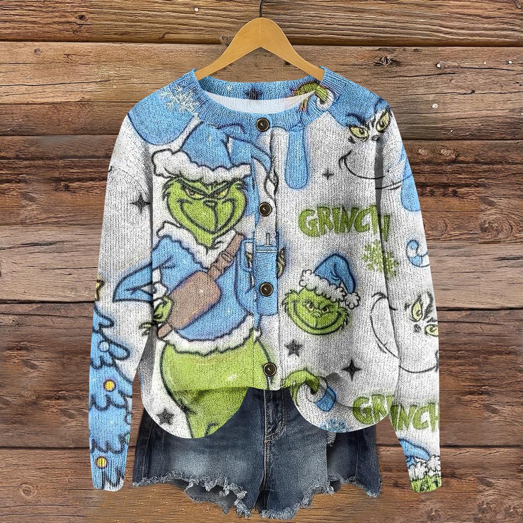 Women's Round Neck Top Printing Thickened Plush Cashmere Warm Long Top
