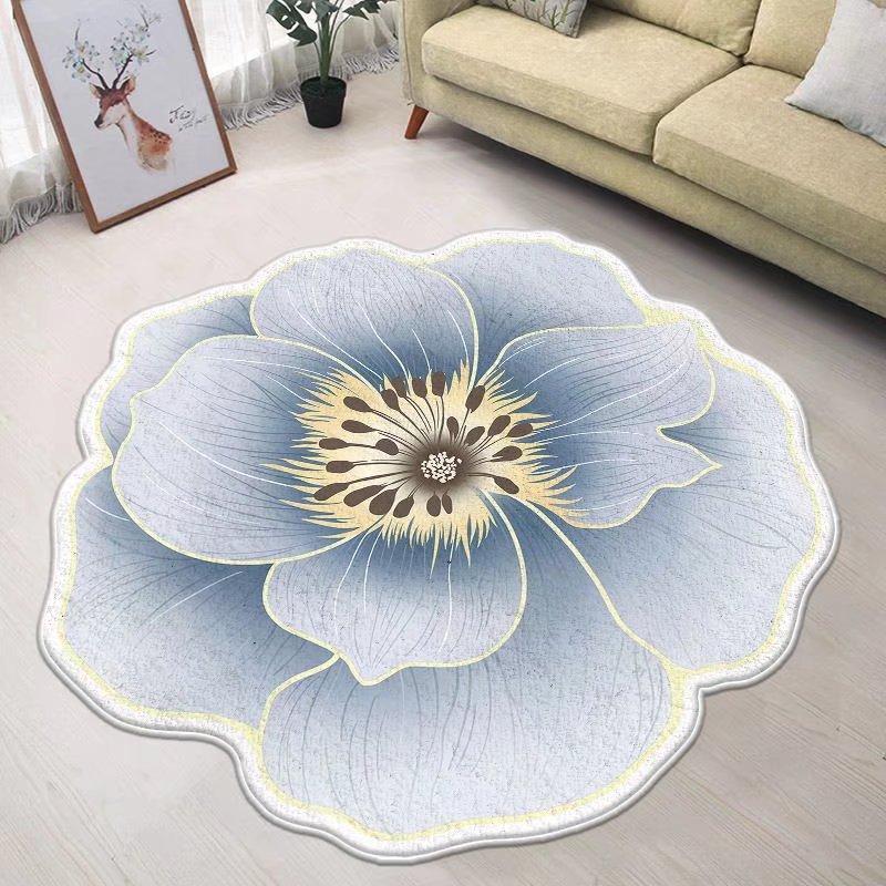 Blue Flower Small Chair Mat Carpets for Living Room Modern Bedroom Decor Anti-skid Floor Mat Special-shaped Study Area Rug 120cm