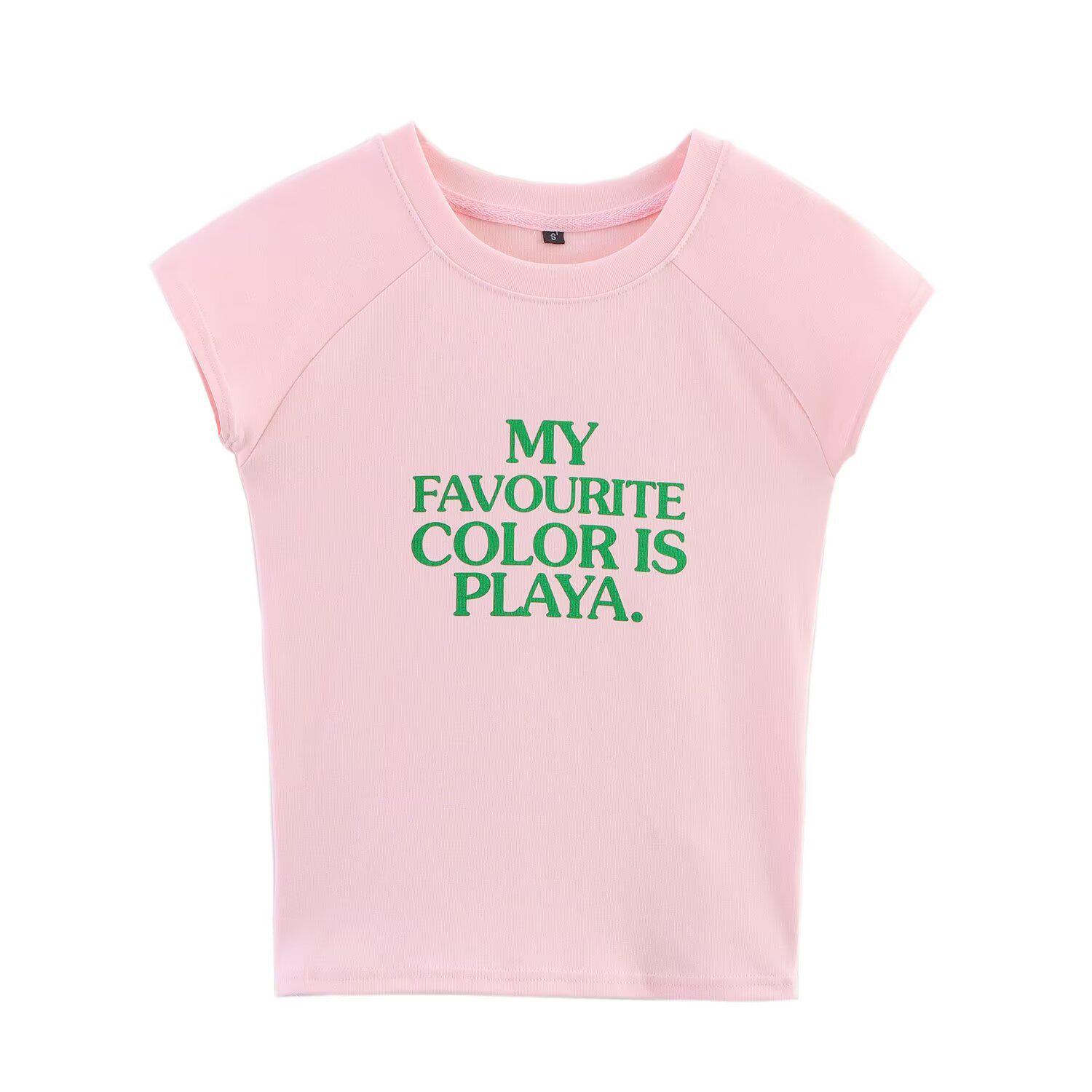 

2025 Spring Women s Fashion: European & American Style Casual Print Short Sleeve T-shirt Medium розовый