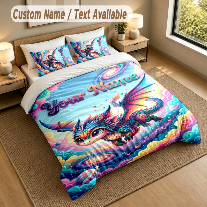 Dragon Phoenix Theme Personalized 3Pcs Bedding Set Custom Text & Name 1 Sheet 2 Pillowcases Household Bedding 1pc