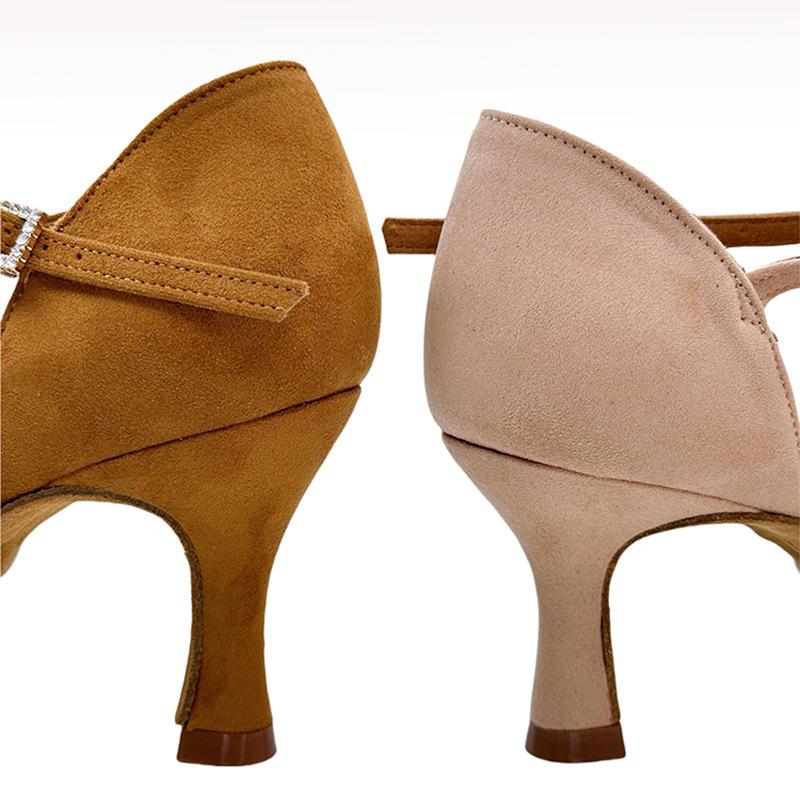 Fashion Fancy Latin Dance Shoes for Women with T-Strap, Flower Decoration and Comfortable Cowhide Sole Pointe Shoes Ballet