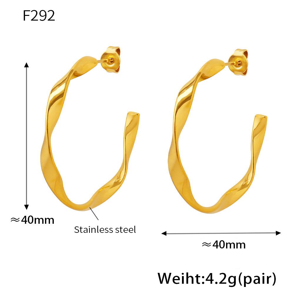 Qiong Yao Stainless Steel C-shaped Hoop Earrings, Fashionable 18K Gold-Plated, Exaggerated Design