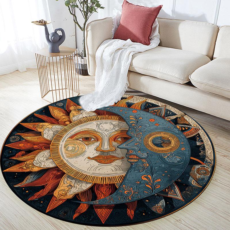 Sun & Moon Pattern Round rug,Carpet Rug for Living Room Bedroom Playroom ,Non-slip Floor Mat,Holiday Gifts and Birthday Gifts.