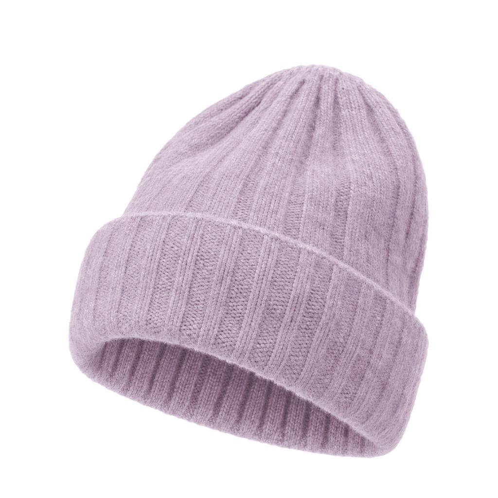 Double-layer thickened solid-color striped wool hat for men's autumn and winter knitting, curling to show a small face, warm cover, knitted hat for wo