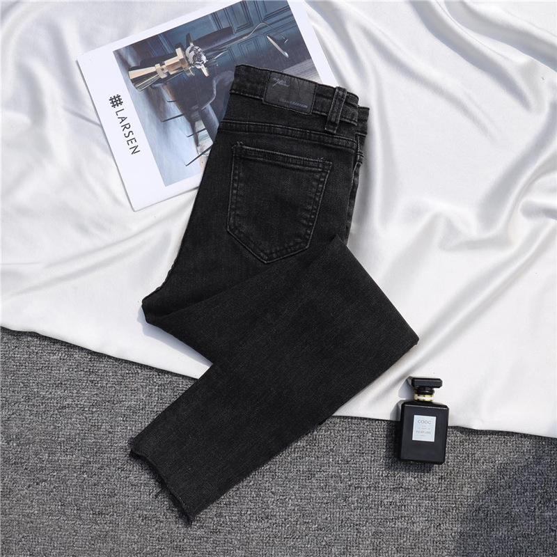 

Women s Light Blue High-Waisted Slimming Stretch Denim Jeans - Summer 2025 Collection, Raw Hem Skinny Pencil Pants 31 серый/чёрный