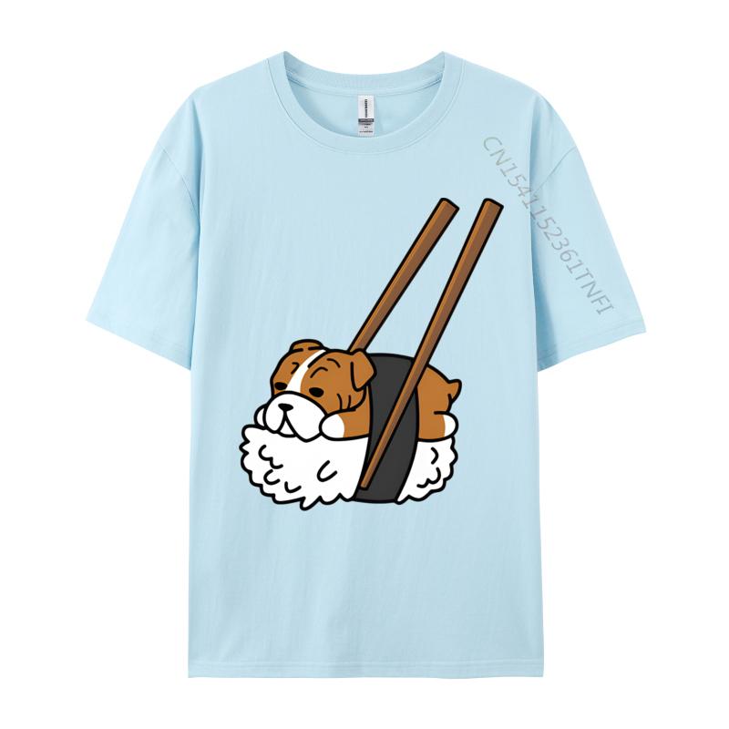 Funny Sushi English Bulldog Tshirt Vintage Tshirt Oversized Cool Tops Tees Cotton T Shirt for Students Crazy
