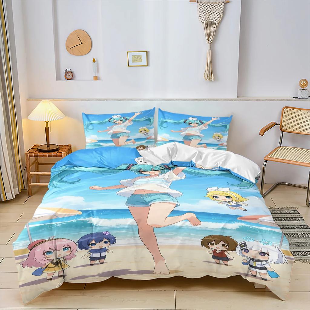 Hot Anime beautiful girl Hatsune Miku Balinese Duvet Cover Set Bedding with 1-2 Pillowcases Room Teens Bedroom Decor Fans Gift