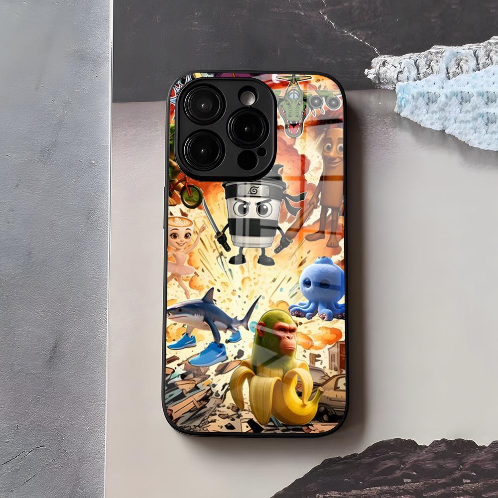 Animals Italian Brainrot Phone Case For IPhone 17 Air 16 E Pro Max 15 14 13 Mini 12 Pro 11 Max Plus Black Glass Cover