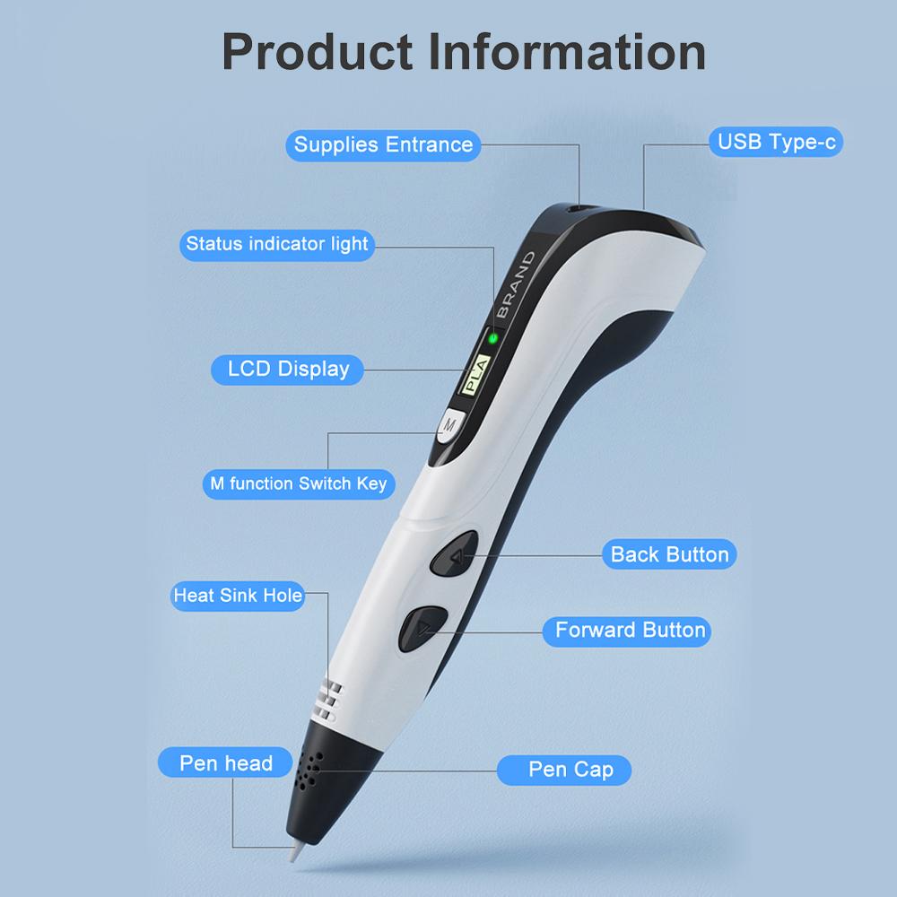 3D Printing Pen diy 3d Pen for Kids Children Birthday Christmas Creative Gift 3d Drawing Pen with LCD Screen Funny Toy