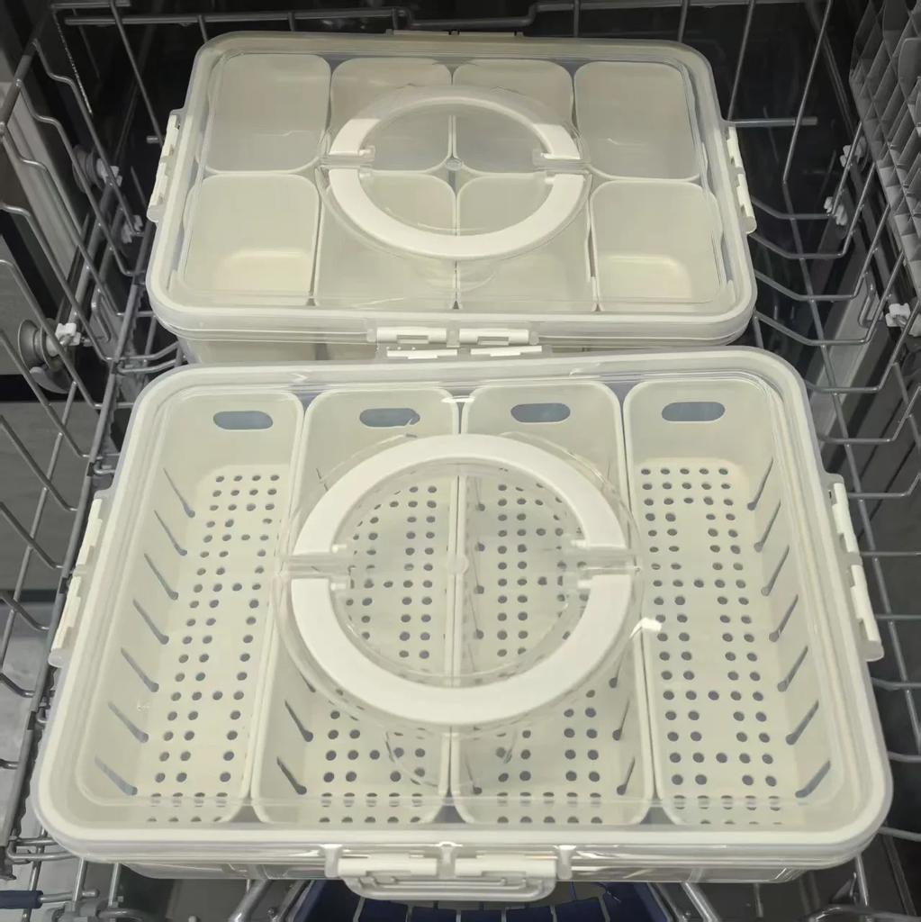 Divided Plate with Lid, Food Storage Box, Snack Box, 4/8 Grid Snack Box, Fruit Storage Box for Refrigerator, Vegetable, Fruit