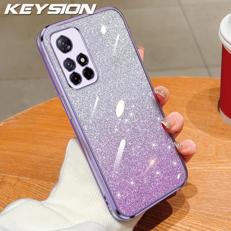 KEYSION Luxury Plating Glitter Phone Case for Xiaomi POCO M4 Pro 4G 5G Transparent Soft TPU Shockproof Back Cover for POCO M4 Pro 5G