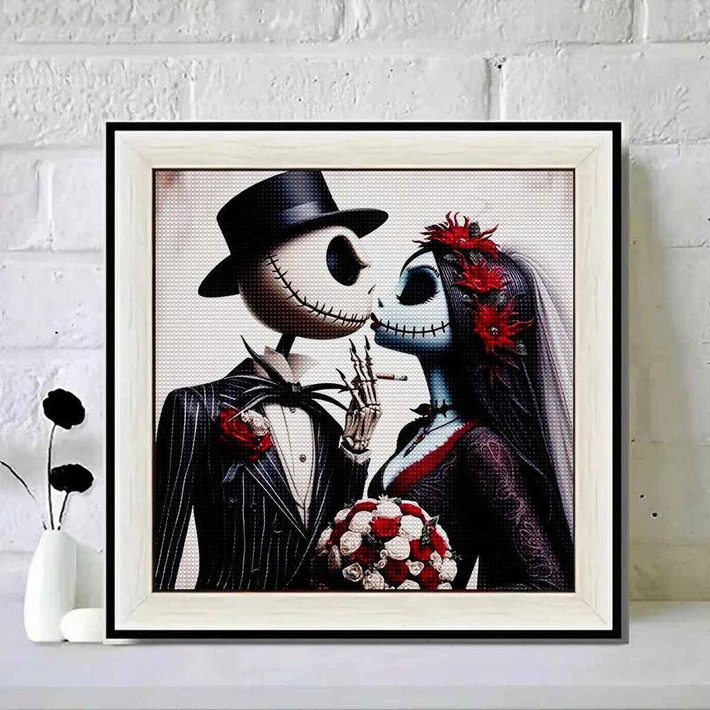 5D DIY Diamond Painting Decorative Kissing Skeleton Full Round Drill Scenery Diamond Embroidery Cross Stitch Kits Home Decor Gift