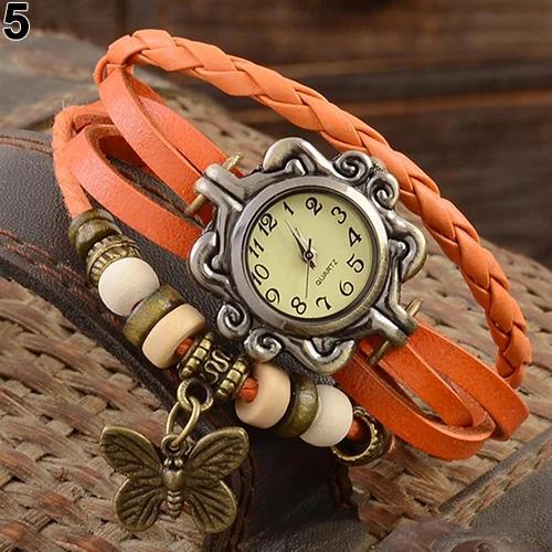 Watch for Women Women Retro LeatherWinding Bracelet Leaf Pendant Watch  Dial Design Leather Strap Accessories for Women