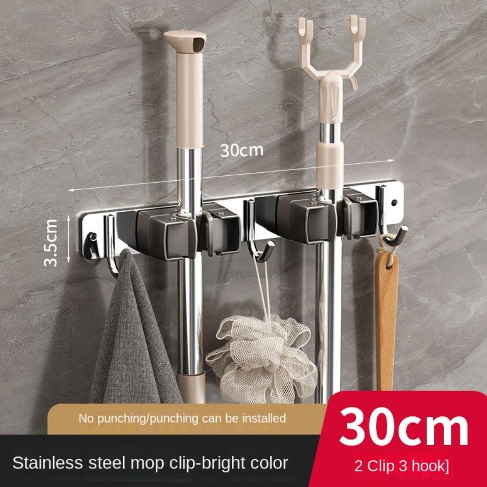 

Органайзер для мітли з нержавіючої сталі. Настінний тримач для швабри. Міцна стійка для швабри Gray-3 Hooks