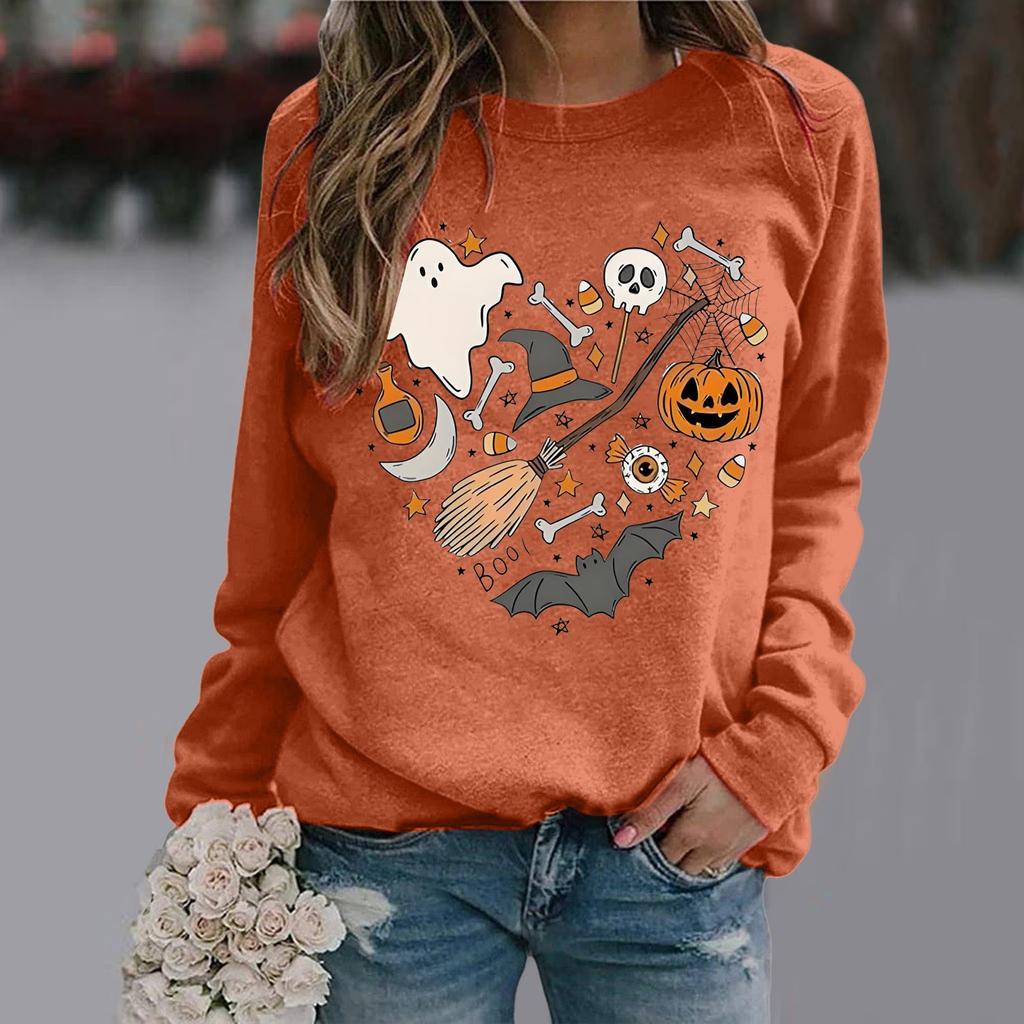 Halloween O-neck Sweatshirt Unisex Halloween Printed Sweatshirt Hoodless Sweatshirt Long Sleeve Sweatshirt Top Ropa De Mujer
