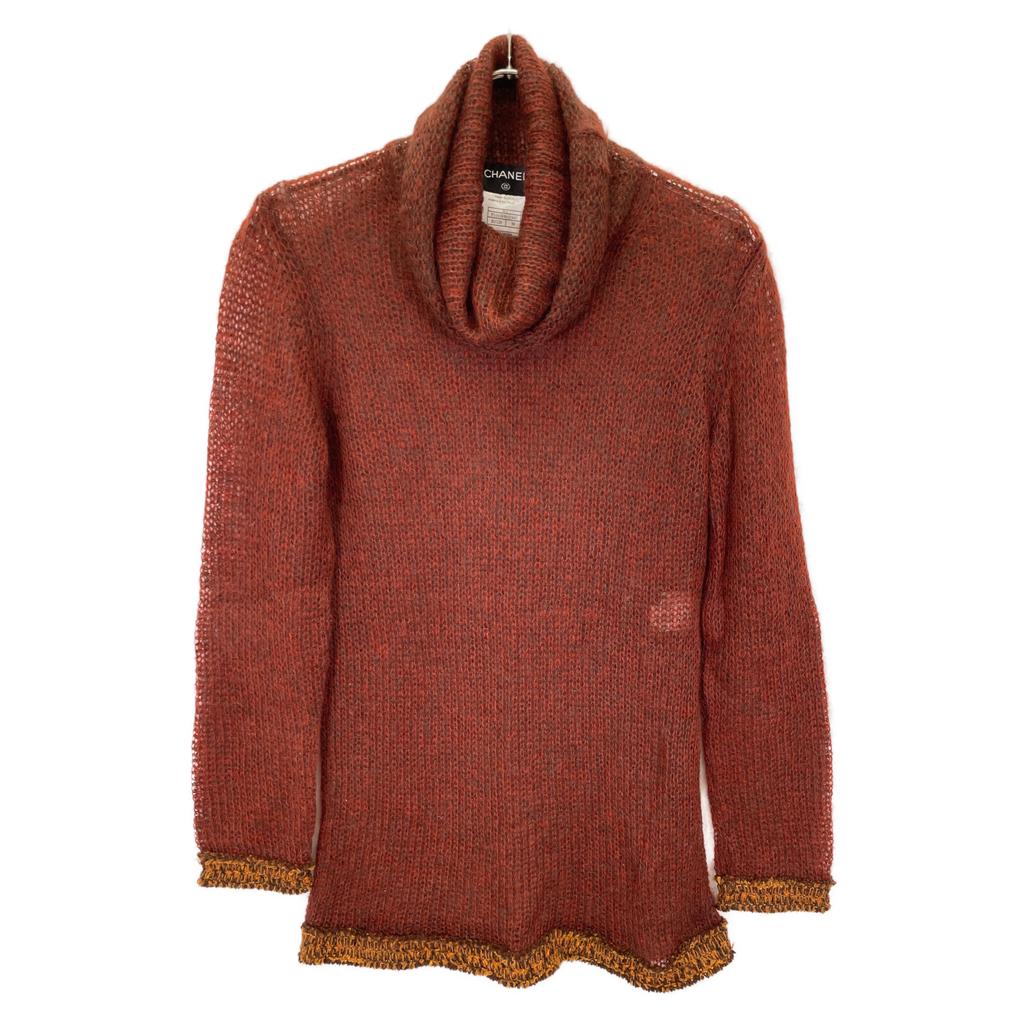 CHANEL [Domestic regular] 98A P11638W02445 CC Logos plate mohair low gauge turtleneck sweater / tops 38 BordeauxUsed