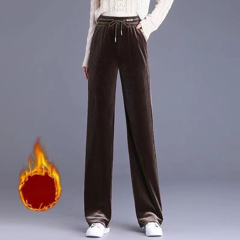 Damen Übergröße Samthose Herbst Winter High-Waist Locker Fleecegefüttert Gerade Hosen